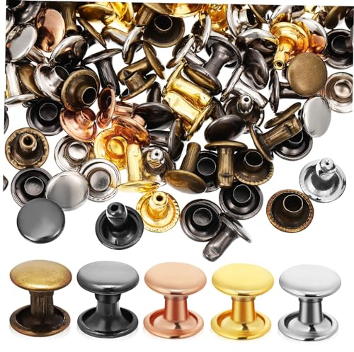 Anneome 100pezzi Rivetti in Ferro di Rivetti Doppia Testa per Pelle per Abbigliamento Artigianale Disponibili in Cinque Colori Solidi Quantità Abbondante per Riparazioni e Creazioni