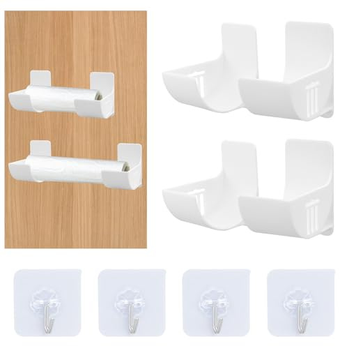 Lot de 4 organiseurs de cuisine non perforés - Montage mural - Distributeur de sacs poubelle - Blanc - Organiseur de cuisine - Pour le rangement et l'organisation des accessoires de cuisine