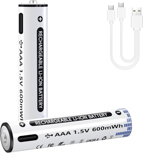 AAA Akku USB C Batterien: AAA Akkus Wiederaufladbar Lithium Batterie Aufladbare 1,5 V 600mWh Battery für Spielkonsolen Spielzeug Taschenlamp und andere USB-C-fähige Geräte