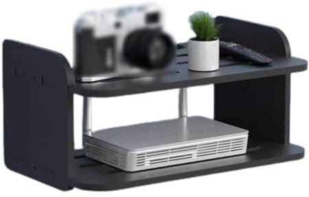 WiFi Router Storage Box Floating Shelves,TV Set-Top Rack,Wall Mounted Cable Management Storage Shelf For Wall Decoration(Black,30 * 20 * 15cm)