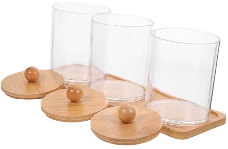 SHOWERORO 1set Barattoli Trasparenti Con Bamboo Per Cotton Fioc Per e Cosmetici Contenitori Per e