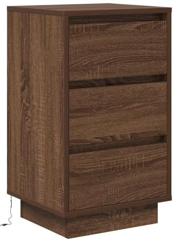 vidaXL Mesilla de Noche con Luces LED Roble marrón 38x34x65 cm, mesita de Noche, Mueble de Cama, Mesa Auxiliar para Dormitorio, mesita de Noche