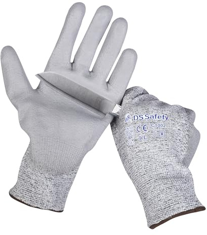 DS Safety Guantes de protección contra cortes de nitrilo, guantes de protección para las manos para corte guantes de trabajo nivel 5 gris 2 pares (revestimiento de poliuretano, M)