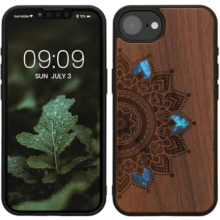 kwmobile Handyhülle für Apple iPhone 17e / iPhone 16e Hülle Holz - Case mit TPU Bumper - Stoßfestes Hardcase - Schutzhülle Cover in Dunkelbraun