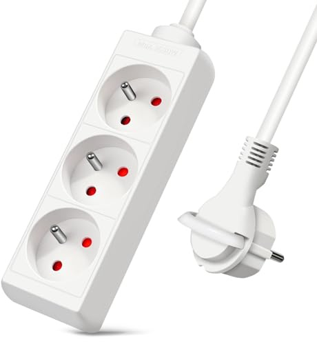 EXTRASTAR Multiprises 3 Prise avec Fiche Plate, Bloc 3 Prises, Rallonge 5m 230V avec sécurité Enfant pour Maison, Bureau, Blanc