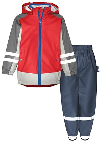 Playshoes regnset, tvådelad 3-i-1 regnjacka och regnbyxor, fleecefoder, Marin fleece linning, 116