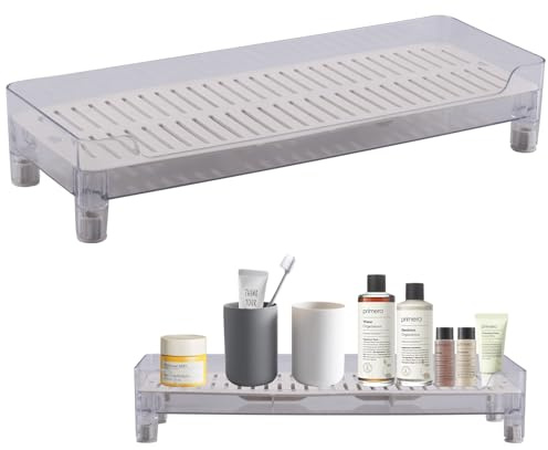 Badezimmer Tablett Weiß Rechteckig Kosmetiktabletts Badezimmer Aufbewahrungstablett Plastik Deko Tablett für Waschtisch, Badewanne, Küchenspüle und Toilette, 35 x 12 cm