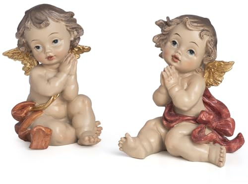 Moritz 2er Set Engel Figuren betend - sitzende Deko-Engel mit goldenen Flügeln aus Polyresin - 8,5 cm hoch - niedliche Engelsfiguren als Tischdeko für Weihnachten & Deko