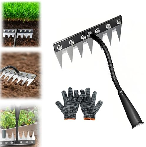7 Teeth Iron Rake for Gardening and Weeding, Heavy-Duty Irons Weeding Rake, Lawn Leveling Rakes, Heavy Duty Weed Remover, Gardening Tools for Efficient Lawn Loosening (1/Set)