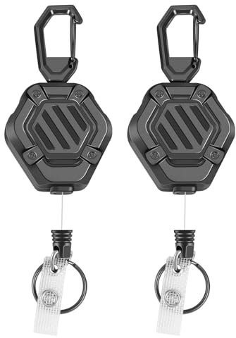 Yeecka 2 Pièces Porte Clef, Porte Badge Enrouleur avec Lanière Extensible de 80cm, 360 Degrés Mousqueton Morte Clé adapté au bureau, à la maison, à la pêche et à la randonnée