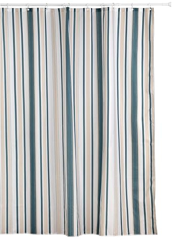 Tatay Cortina de Ducha Timeless Tela de Poliéster Muy Resistente | Cortina Ducha | Medidas 180x200 cm | Incluye 12 Anillas | Lavable con Diseño Moderno | Modelo - Colores Blanco, Beige + Verde