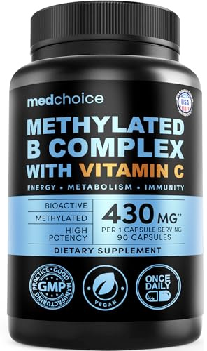 9-in-1 Methylated B Complex with Vitamin C, B Complex, B12 & L-5-MTHF - Vegan, Non-GMO, Gluten-Free & GMP-Certified Energy, Brain & Wellness Daily Methylcobalamin Multivitamin (90 Servings, Pack of 1)
