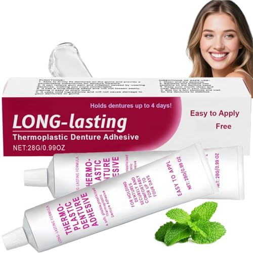 2PCS Thermoplastic Denture Adhesive,Denture Repair Kit,Secure Denture Adhesive,Long-Lasting Fixative Cream,Non-Glue De/nture Adh/esive,Dental Glue for Teeth,Upper Dent/ure Repair Kit for Women