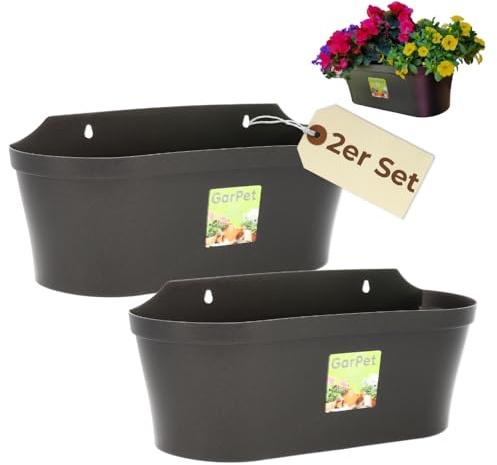 GarPet 2er Set Wand Blumentopf im Set Wandblumentopf Wandtopf Pflanzgefäß Blumenkasten Outdoor Wandblumenkasten Wandpflanztopf Wandampel Anthrazit
