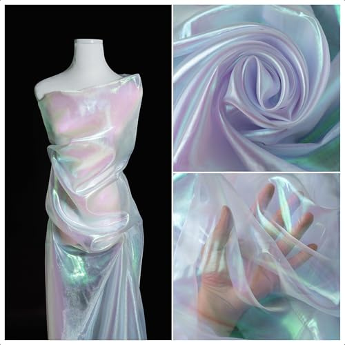 Sheer Organza Fabric Iridescent -3.3 Yard Long,59-Inch Wide - for DIY,Sewing Crafts,Wedding & Party Decorations,Tulle,Gauze,Fabric Decorative Edge,Handicraft Enthusiasts（Magic White）