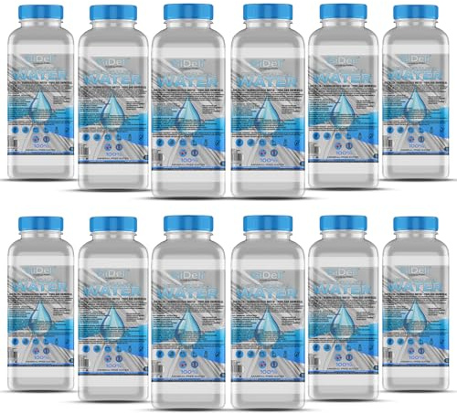 GiDeli Demineralisiertes Wasser 12 x 1L - Kalkfrei für Haushaltsgeräte | destilliertes Wasser einzeln portioniert, kein Umfüllen und kein Trichter, für Bügelstation, Vernebler und Wischroboter