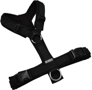 BUMER Hundegeschirr Softshell gepolstert Y-Geschirr Brustgeschirr schwarz verstellbar mit Premium Gurtband und hochwertigen Klickverschlüssen XXS bis XL für kleine und große Hunde (M/L)