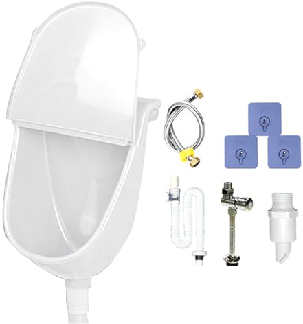 Wandmontiertes Urinal Mit Deckel,Wandmontiertes Badezimmer Urinal Mit Spülung,Toilette mit Spülung, Urinableiter, Spritschutz und Schlauch | Für Wohnheim Fahrzeug Garten Garage Haus Badezimmer