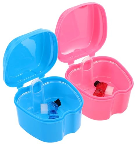 Hoement 2 ensembles Set de Boîtes Prothèses Dentaires avec Brosse Étui Bain pour Nettoyage et Rangement Portable des Dentiers et Appareils Dentaires Soins Complets et Protection Orale