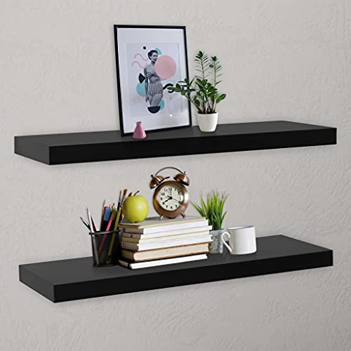 Owoxanthellate Schweberegal Schwarz 120x20x3,8 cm 2er Set Wandregal MDF Regalbrett mit versteckter Befestigung Modernes Design für Wohnzimmer Büro Flur