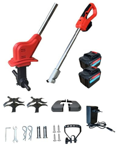 Motozappa elettrica, 2 batterie da 21 V, motozappa da giardino leggera con display digitale - Impugnatura ergonomica, profondità 24 cm, coltivazione efficiente del terreno