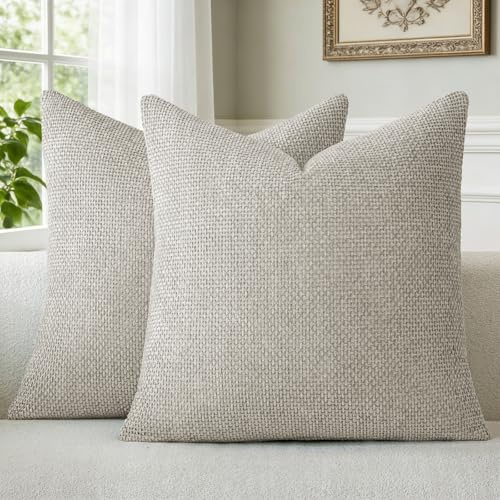 a moment Kissenbezug Taupe 45x45 Chenille 2er Set Dekokissen Kissenbezüge | Muster Deko Sofakissen Couchkissen Zierkissenbezug Waschbar Flauschig Kissenhülle für Sofa Bett Wohnzimmer Schlafzimmer