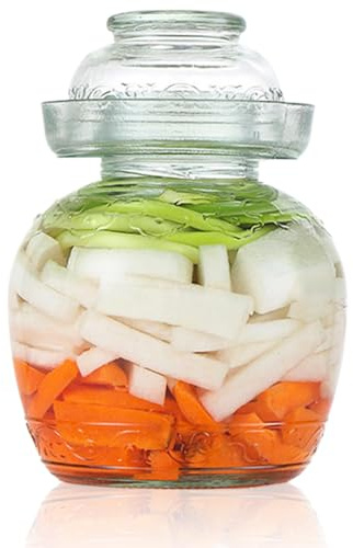 Cndiyald Barattolo per la fermentazione dei sottaceti da 1, 5 l, Contenitore per Kimchi in Vetro con Tappo a Scodella, Barattolo Trasparente per Uso Alimentare per Il decapaggio dei crauti