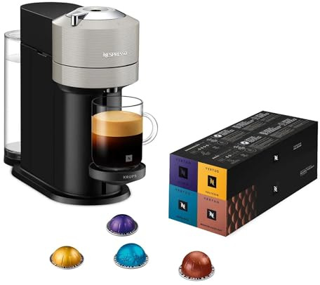 Nespresso Krups Machine à Café Vertuo Next Gris Claire+52 capsules offertes, Capsules café Vertuo seulement, Technologie Centrifusion, 5 Tailles de Tasses, Design Moderne, Arrêt Automatique, YY5902FD