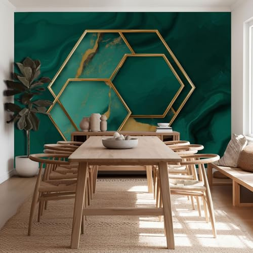 Papel Pintado Abstracto Geométrico Mármol Verde Murales de pared de tamaño personalizado - Fotomurales Tejido No Tejido Moderno Murales Fotográfico XXL Decoración de Paredes 350 x 256 cm