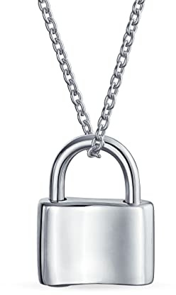 Personalized Script Initial Alphabet A-Z Monogram Plain Couples Sentimental Lock Pendant Charm Lovers Padlock Necklace For Women Teens Gold Plated .925 Sterling Silver Chain 16 Inch Customizable