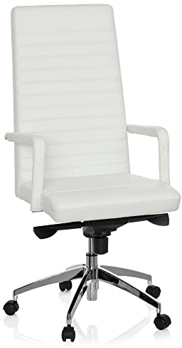 hjh OFFICE 660936 Profi Chefsessel LENGA Leder Weiß Designer Bürostuhl mit hoher Rückenlehne, Wippfunktion