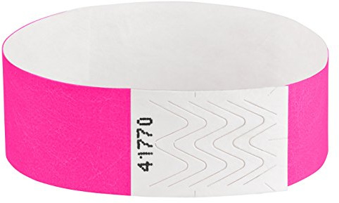 OTWIS 1000 Tyvek Kontrollarmbänder – nummerierte Einlassbänder und Eintrittsbänder, selbstklebend, wasserabweisend, 255 x 19 mm, Pink