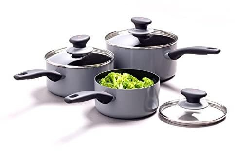 OXO Softworks Hard Anodized 3 Piece Cookware Pots and Pans Set,3-Layered German Engineered Non-Stick Coating,Stainless Steel Soft-Touch Handle,Induction,Oven safe up to 180°C,Dishwasher Safe,Grey