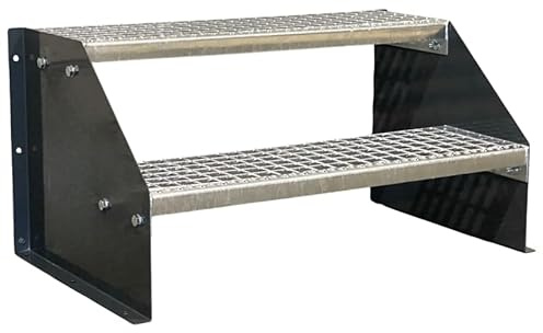 2 Stufen Standtreppe Stahltreppe freistehend Breite 110cm Höhe 42cm Anthrazitgrau/Robuste Außentreppe/Stabile Industrietreppe für den Außenbereich