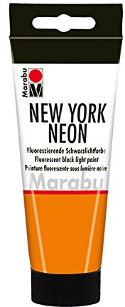 Marabu 12660050324 - New York Neon, Neonfarbe neon orange 100 ml,schwarzlichttauglich, auf Wasserbasis, lichtecht, wetterfest, schnell trocknend, zum Pinseln und Tupfen auf saugenden Untergründen
