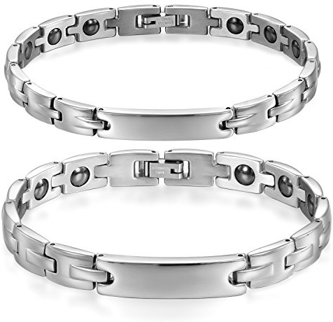 JewelryWe Schmuck Paar Armband Edelstahl Partner Freundschaft Magnet Magnetische Armketten allergiefrei Magnetarmbänder Silberweiß Armreif für Verliebte Damen Herren