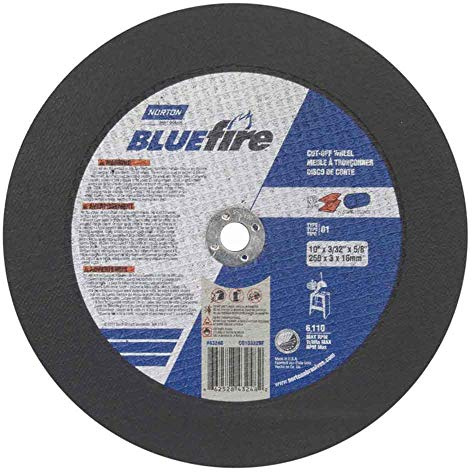 Norton 66252843248 10x3/32x5/8 in. BlueFire ZA AO Stationary Saw Cut-Off Wheels, Type 01/41, 30 Grit, 10 Pack
