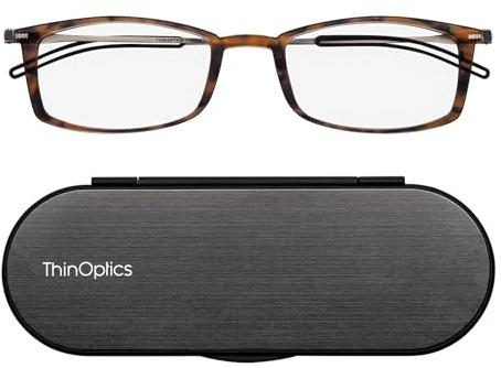 ThinOptics Lesebrille, Milano-Magnetetui, für Damen und Herren, bügellos | Ultraleichte Lesehilfe ohne Bügel im flachen Etui, das am Handy haftet, für unterwegs, im Taschenformat, kratzfeste Linsen