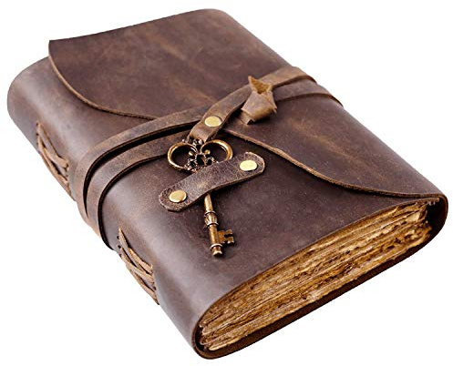 NomadCraftsCo. Vintage Leder Tagebuch - Reisetagebuch Handgefertigtes Vintage Büttenrand Papier Skizzenbuch Notizbuch… (22,9 x 15,2 cm, Vintage Braun)