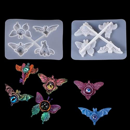 FineInno 5 Stück Epoxidharz Formen Halloween Silikonform Gießform Giessformen DIY Teufels Frühling Sommer Schmuck Engel Schmetterling Anhänger ﻿