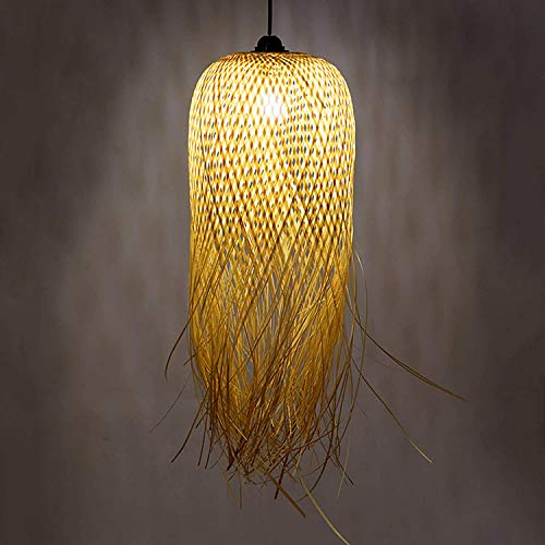 COCOL Natürlicher Bambus Gewebter Pendelleuchte Retro Bambus Gewebte Lampe E27 Höhenverstellbarer Hängelampe Landvilla Beleuchtung Pendellampe Schlafzimmer Esszimmer Dekoratives Licht,70 * 17cm