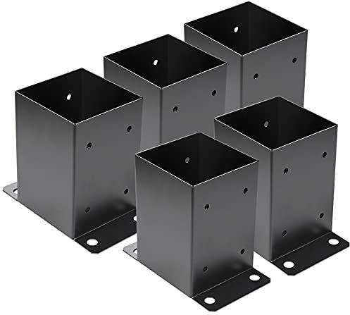 4 x 4 Post Base 5 PCS,Inner Size 3.6x3.6Deck Post Base,Heavy Duty Metal Black Powder Coated Post Brackets,for Pavilion Deck Railing Support Deck Base Plate, Support Bolt Down.