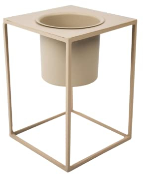 LaLe Living Blumentopf LIDA aus Eisen in Olive/Beige, Ø16 cm, als Übertopf oder Pflanzgefäß auf einem Eisengestell für Sukkulenten, Kräuter, Grünpflanzen, Blumen
