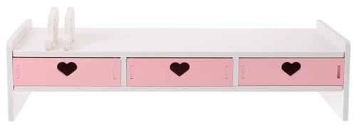 Homoyoyo Monitorerhöhung, Bildschirmerhöhung, Laptop-Ständer, erhöhtes Regal, Drucker-Organizer, Aufzugshalter, Halterung mit Herz-Schublade für Computer, Rosa / Weiß