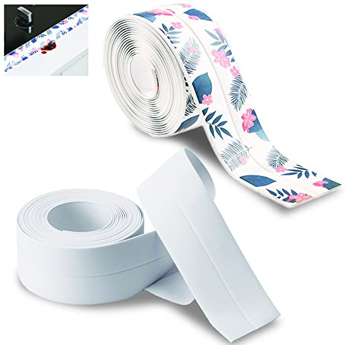 2 PCS Nastro Sigillante Impermeabile,3.8CMx3.2M Sigillante Autoadesivo Nastro,Accessori per la cucina e il bagno,Striscia Sigillante Antimuffa per Lavandino della Cucina,Sigillare Vasca,Colore+Bianco
