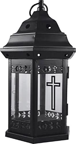 Black Metal and Glass Candle Holder Religious Grave Garden Decoration Memorial Ornament