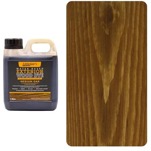 Littlefair's Wood Stain Water Based - 1ltr - Outdoor Furniture Wood Dye - Light & Dark Finishes - Non Toxic & Eco Friendly Formula - Exterior Wood Stain for Crafts - Colour: Medium Oak