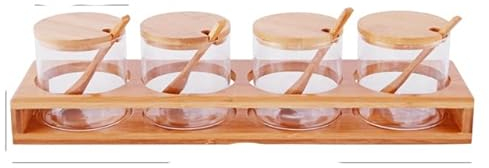 Household Kitchen Glass Spice Box Cover Spice Jar Flavoring Salt Moisture-Proof Cruet Set-Four-piece set