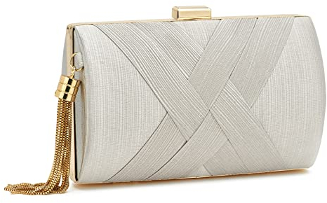 ZOUIQSS Damen Clutch Abendtasche Fransen Elegante Kettentasche Tasche Clutch Bag,Hochzeit Wedding Prom Party Handtasche Crossbody Schultertasche klein Umhängetasche(Silber)