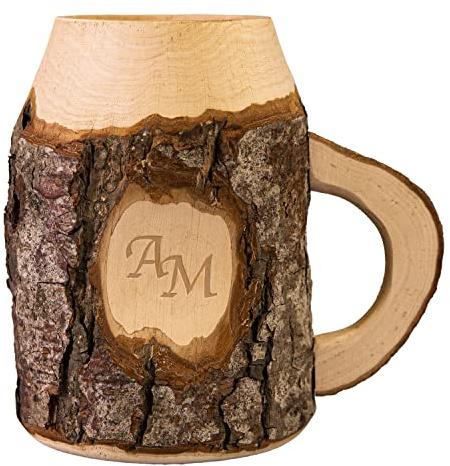Holz Bierkrug Personalisiert mit Initialen | 0,5l Bierseidel | Bier Geschenke für Männer | Geschenkidee für Biertrinker Bierliebhaber zu Weihnachten | Bierglas Papa Opa